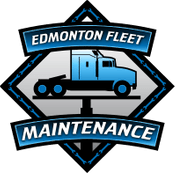 Edmonton Fleet Maintenance logo with a blue truck inside a black diamond and blue banner text
