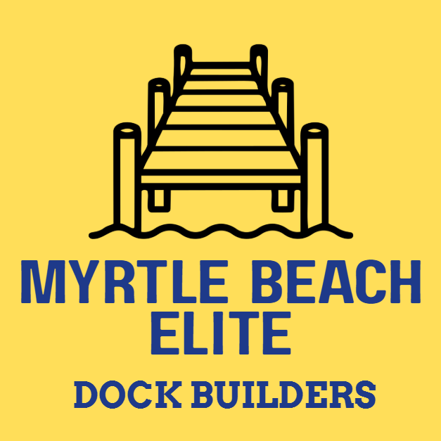 Myrtle Beach Elite Dock Builders logo with a black dock icon on a yellow background.