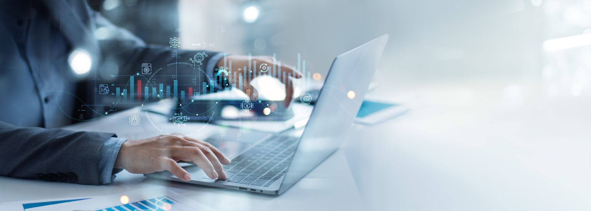 Business managed IT network services professional working on laptop. Business managed IT network services professional working on laptop.