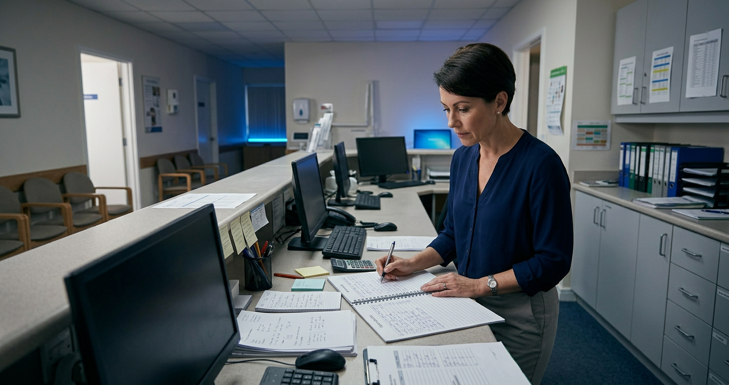 Dental practice staff following a backup fallback plan during an outage