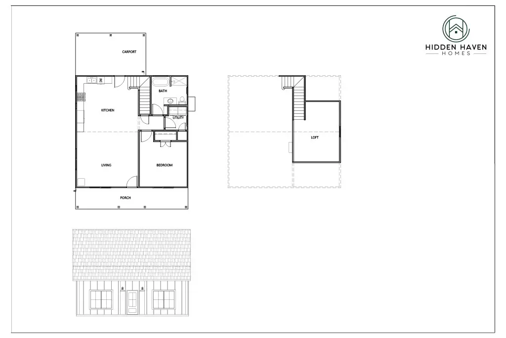 Architectural blueprint showing floor plans and elevations of a house