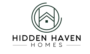 Hidden Haven Homes logo with a minimalist house icon in dark green and black text on a white background