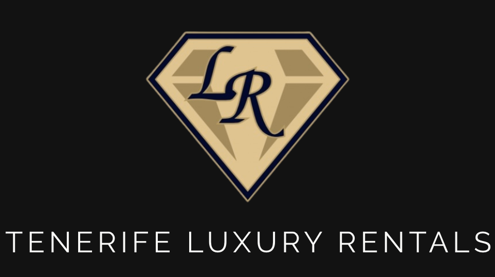Tenerife Luxury Rentals logo on black background with gold diamond emblem and “TLR” monogram