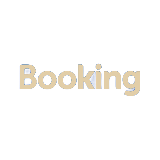 Booking logo in gold lettering on a white background