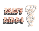 Brad's Bar-B-Q logo with text and cartoon pig chef with shadow.