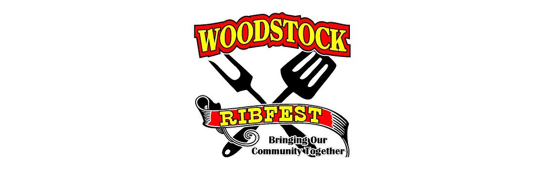 Woodstock Ribfest logo with crossed forks, banner that reads Ribfest, and the text, 