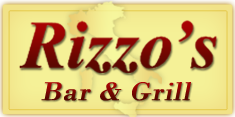 The logo for rizzo 's bar and grill is yellow and red