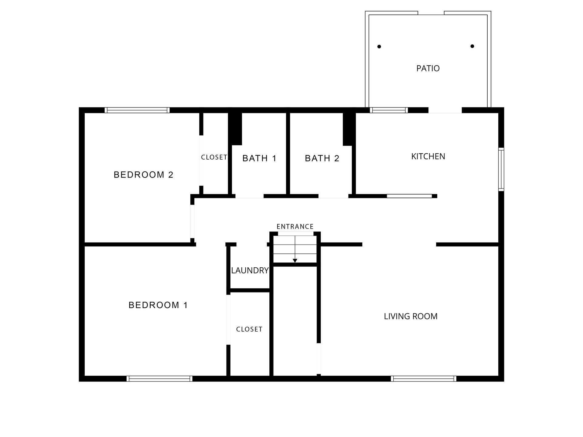 Black-and-white floor plan of a house with labeled rooms and a garage.