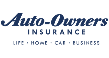 Auto-Owners Insurance logo with blue text and tagline “Life • Home • Car • Business”