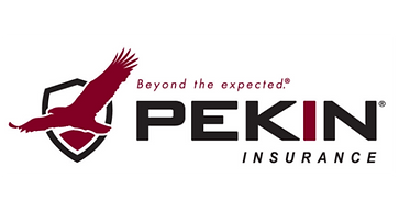 PEKIN Insurance logo with maroon bird emblem and “Beyond the expected” tagline