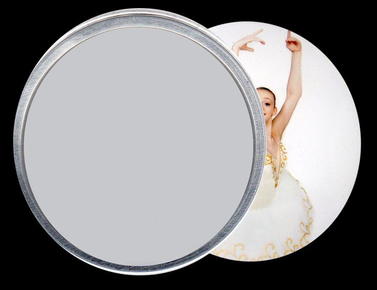 Two overlapping circular discs, one gray and one showing a dancer in white against a white background