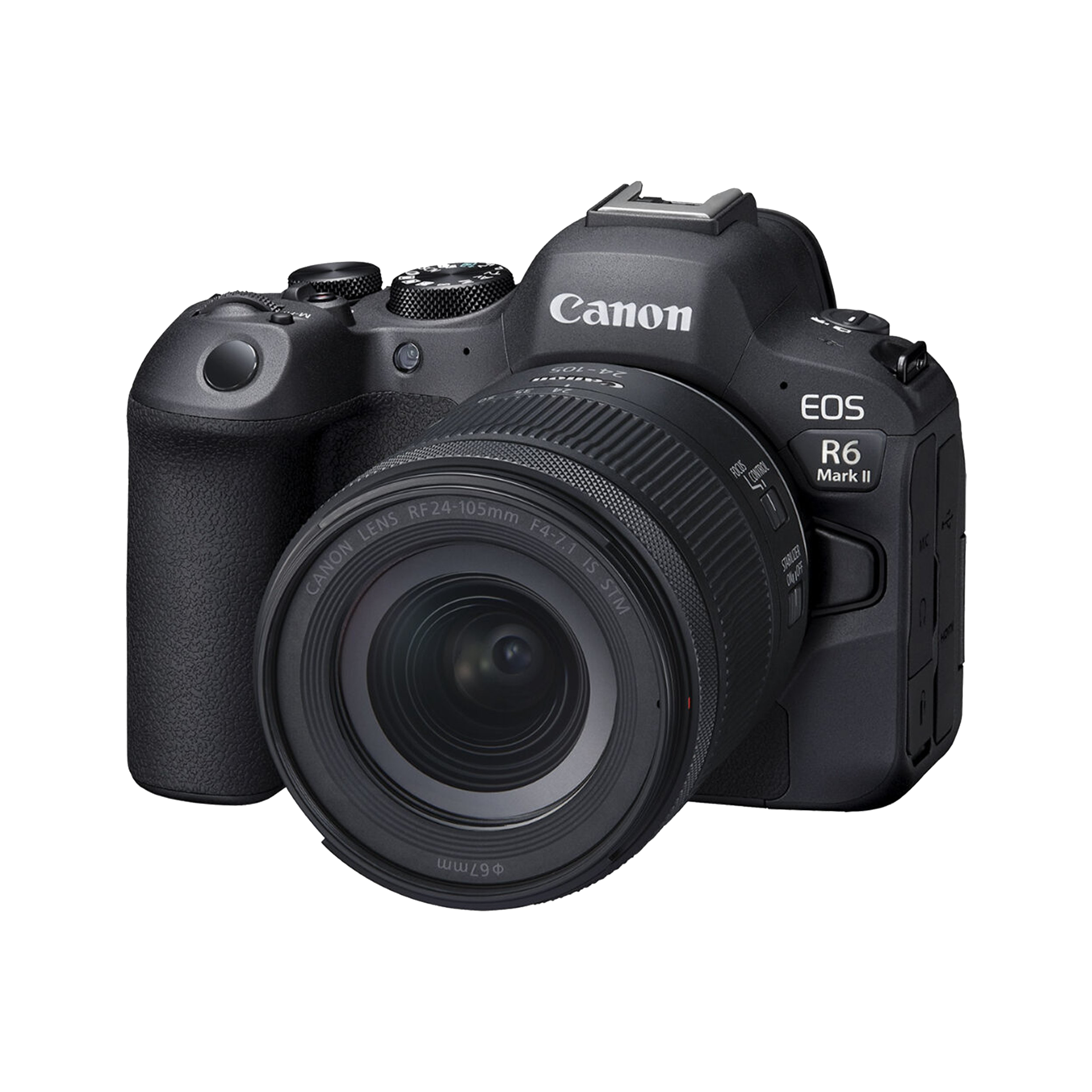 Canon EOS R6 mirrorless camera with lens, black body, front view