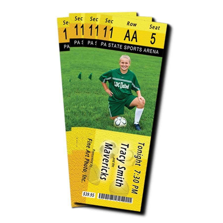 Green-and-yellow soccer ticket with player photo and match details for Tramv. 130?