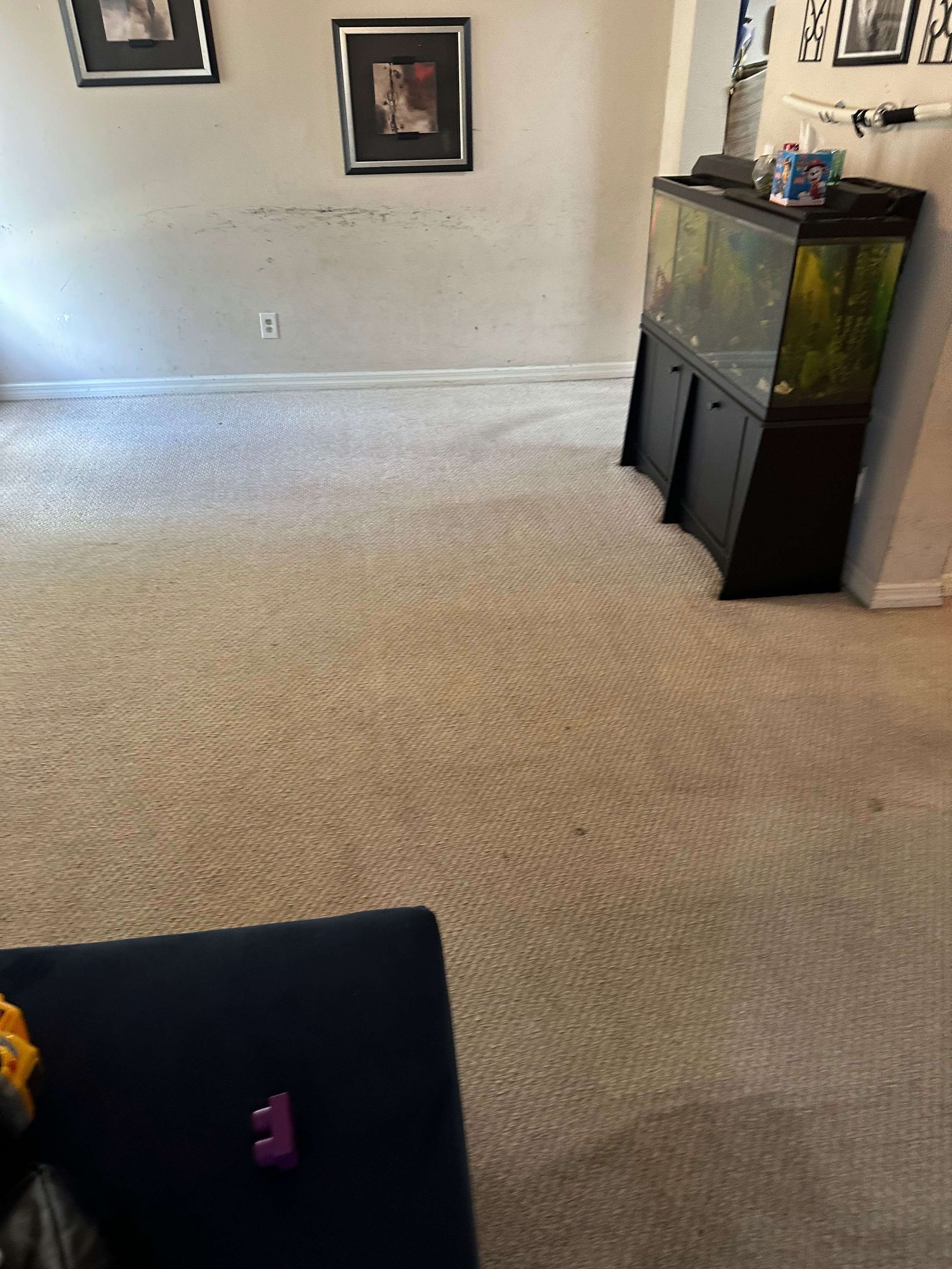 A living room with a fish tank and a couch.