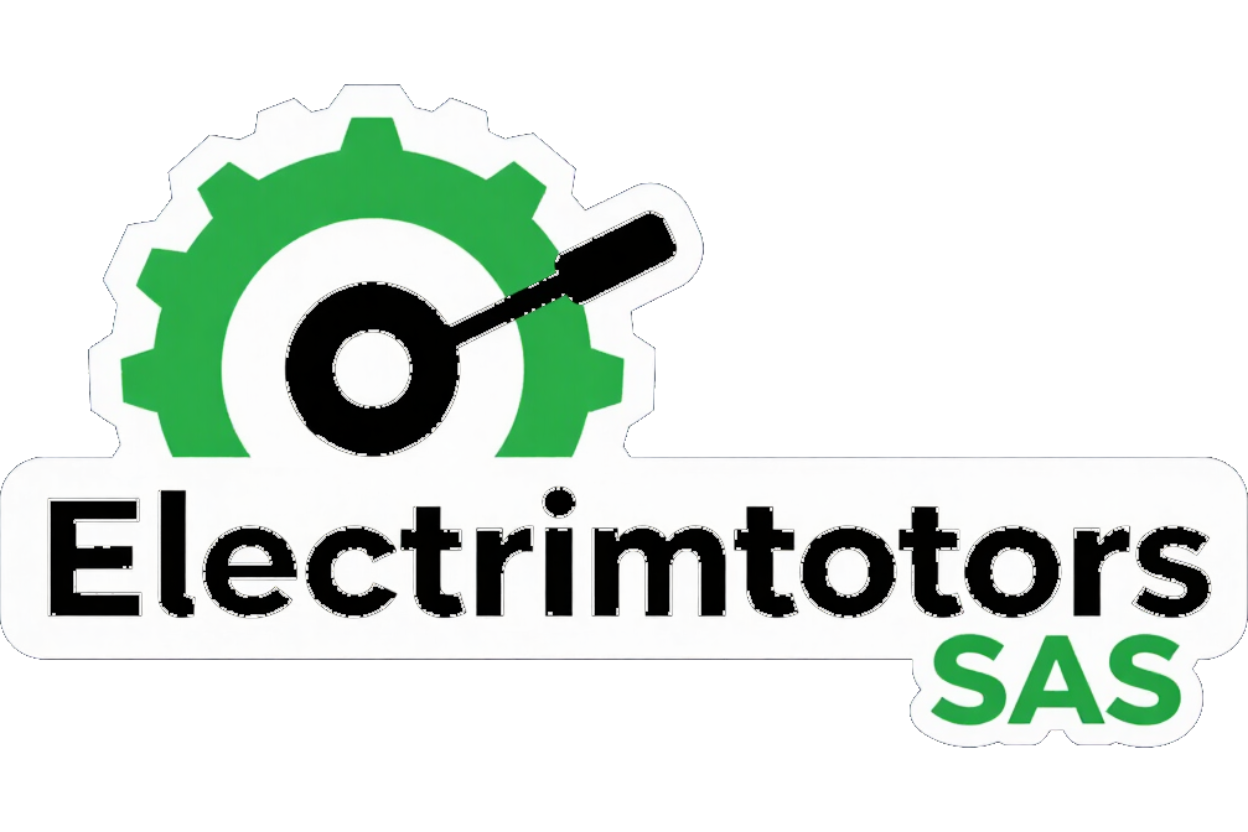 Logotipo de Electrimotors SAS con engranaje verde e icono de indicador negro