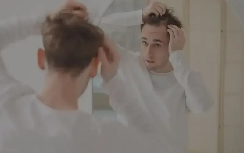 Men looking at the mirror worried about alopecia