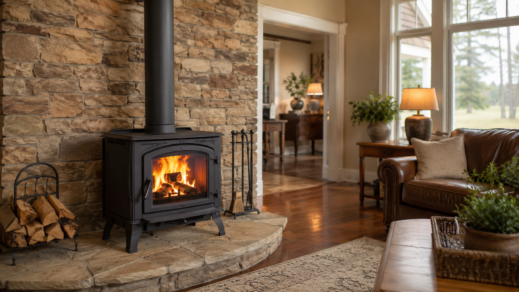 A fireplace with a metal screen and grate, showing brick interior and a brass frame.