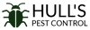 Hull's Pest Control logo with green beetle icon and black text on white background