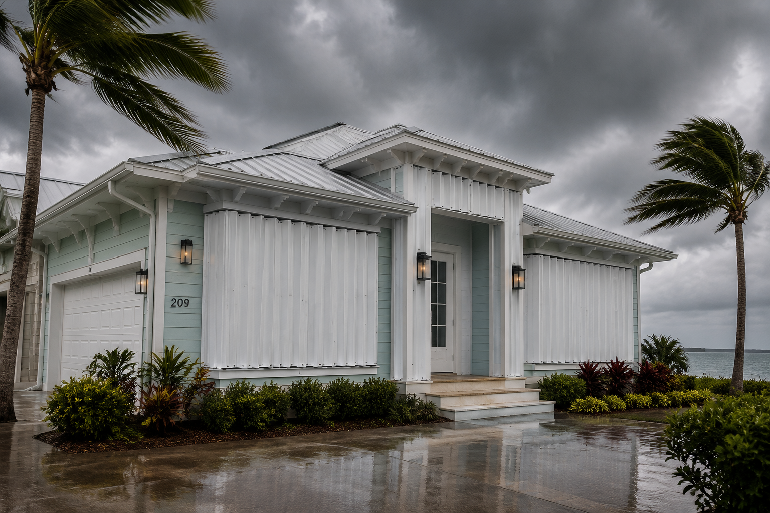 Hurricane shutters protecting a home in Biloxi MS