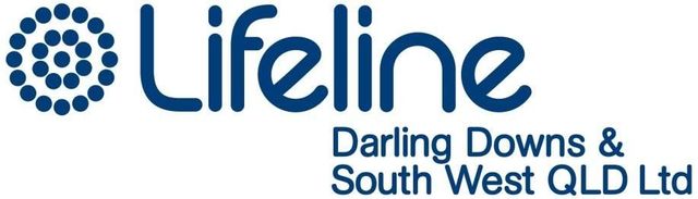Lifeline Darling Downs & South West QLD logo in blue text with dotted circular icon