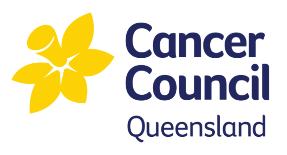 Cancer Council Queensland logo with yellow flower icon and blue text