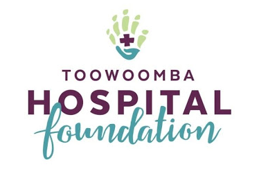 Toowoomba Hospital Foundation logo in maroon and teal with a stylised hand and cross icon