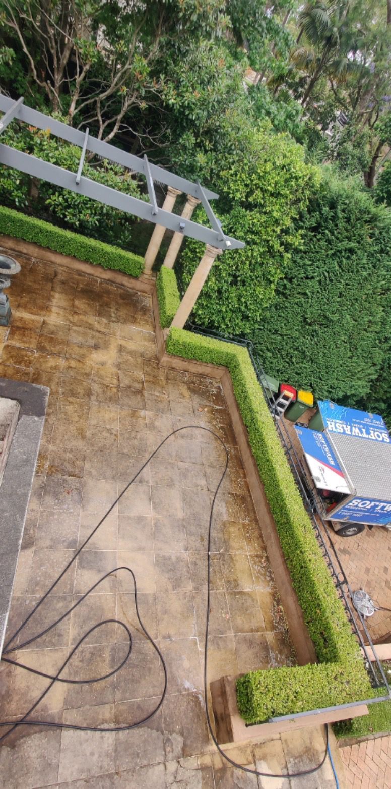 courtyard tiles before and after washing