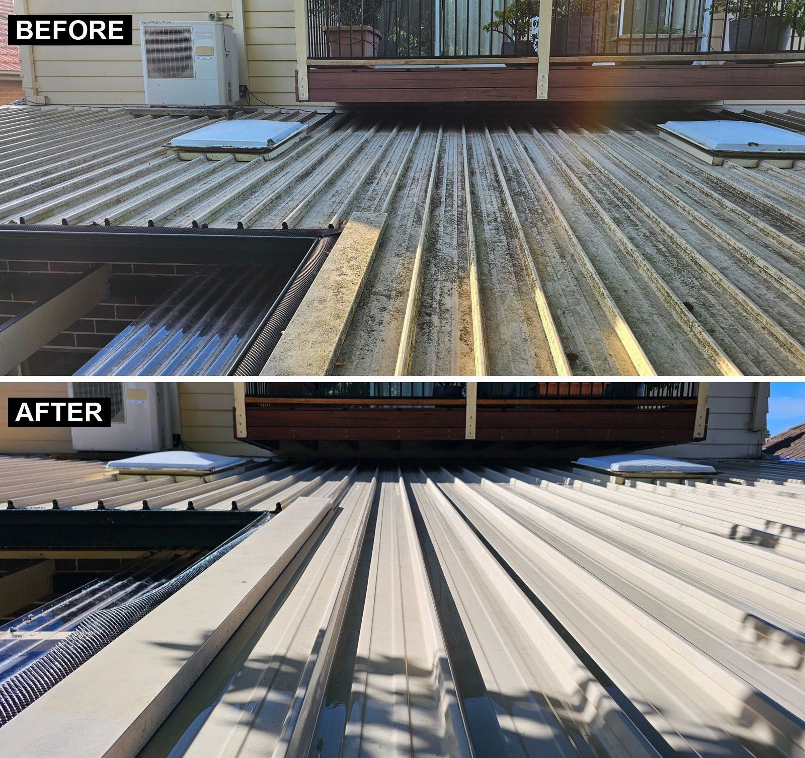 Roof before and after cleaning by Home Shine in Sydney
