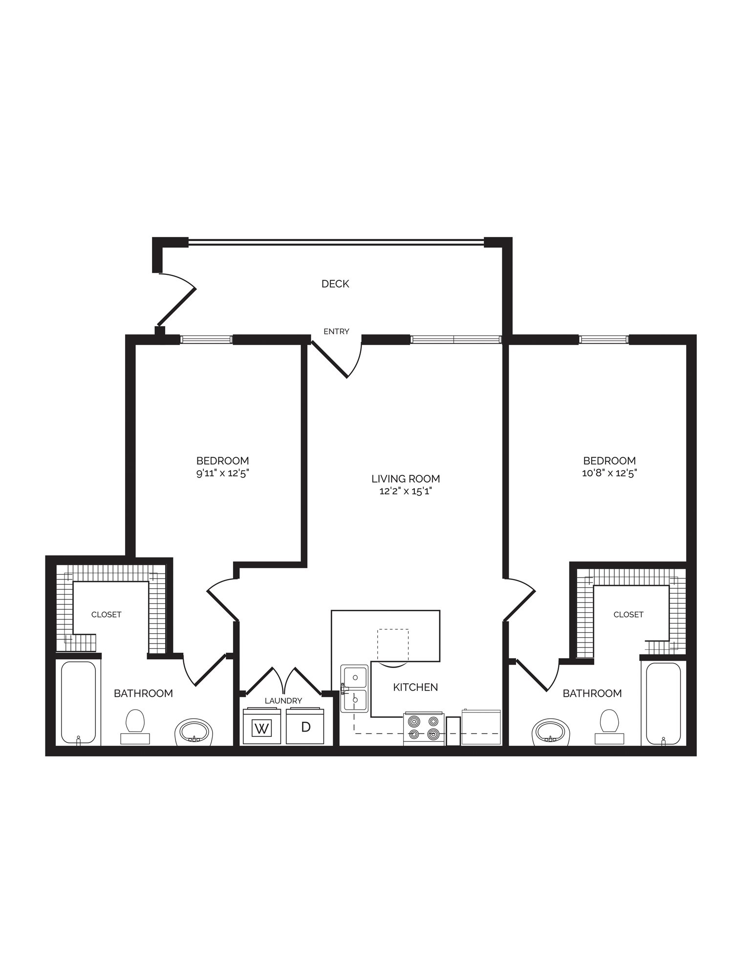 2 Bed, 2 Bathroom Floorplan