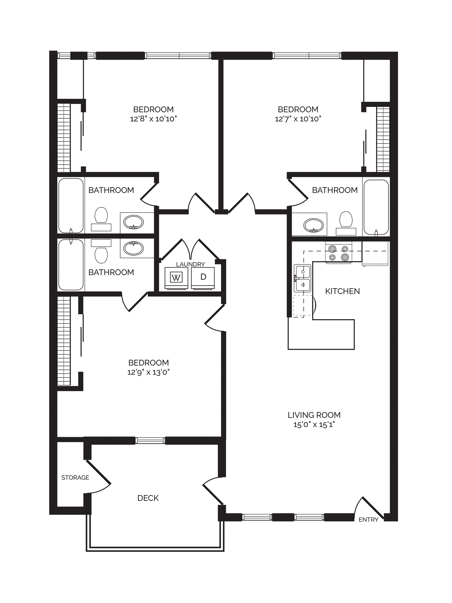 3 Bedroom, 3 Bathroom Floorplan