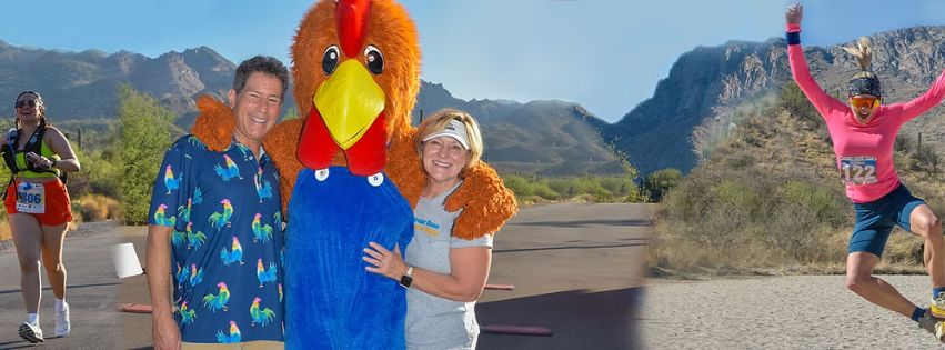 rooster character with runners