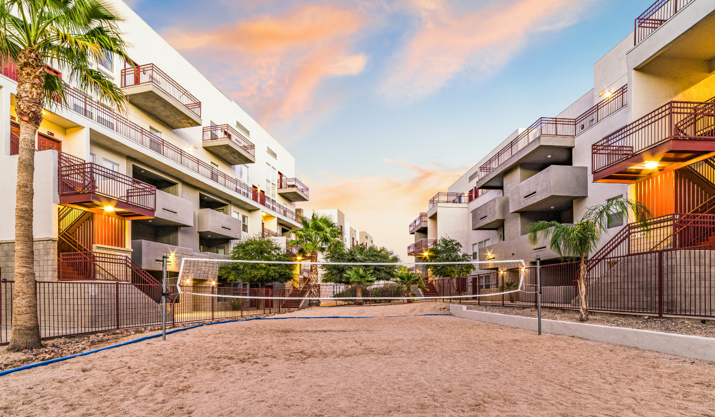 The sand volleyball court at The Seasons.