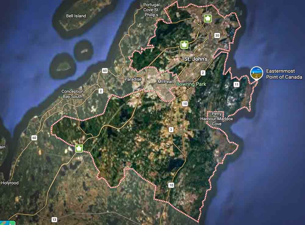 Physical map of St. John's Newfoundland