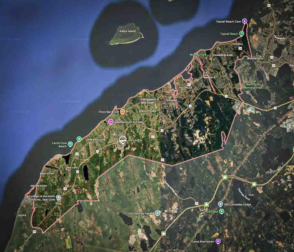 Physical map of Conception Bay South, Newfoundland