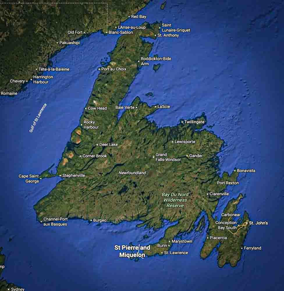 Physical Map of Province of Newfoundland