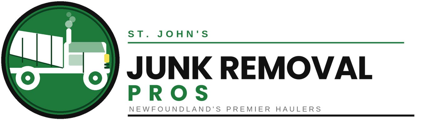 a pictograph of a green and white truck taking junk out as a logo, green lettering with bold black lettering junk removal