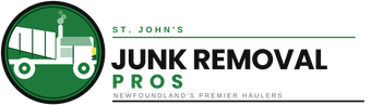 a pictograph of a green and white truck taking junk out as a logo, green lettering with bold black lettering junk removal