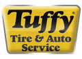 Logo for Tuffy Tire & Auto Service, black and yellow colors.
