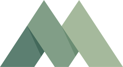 Two overlapping green mountain shapes, forming a stylized 