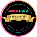 A circular logo with the text