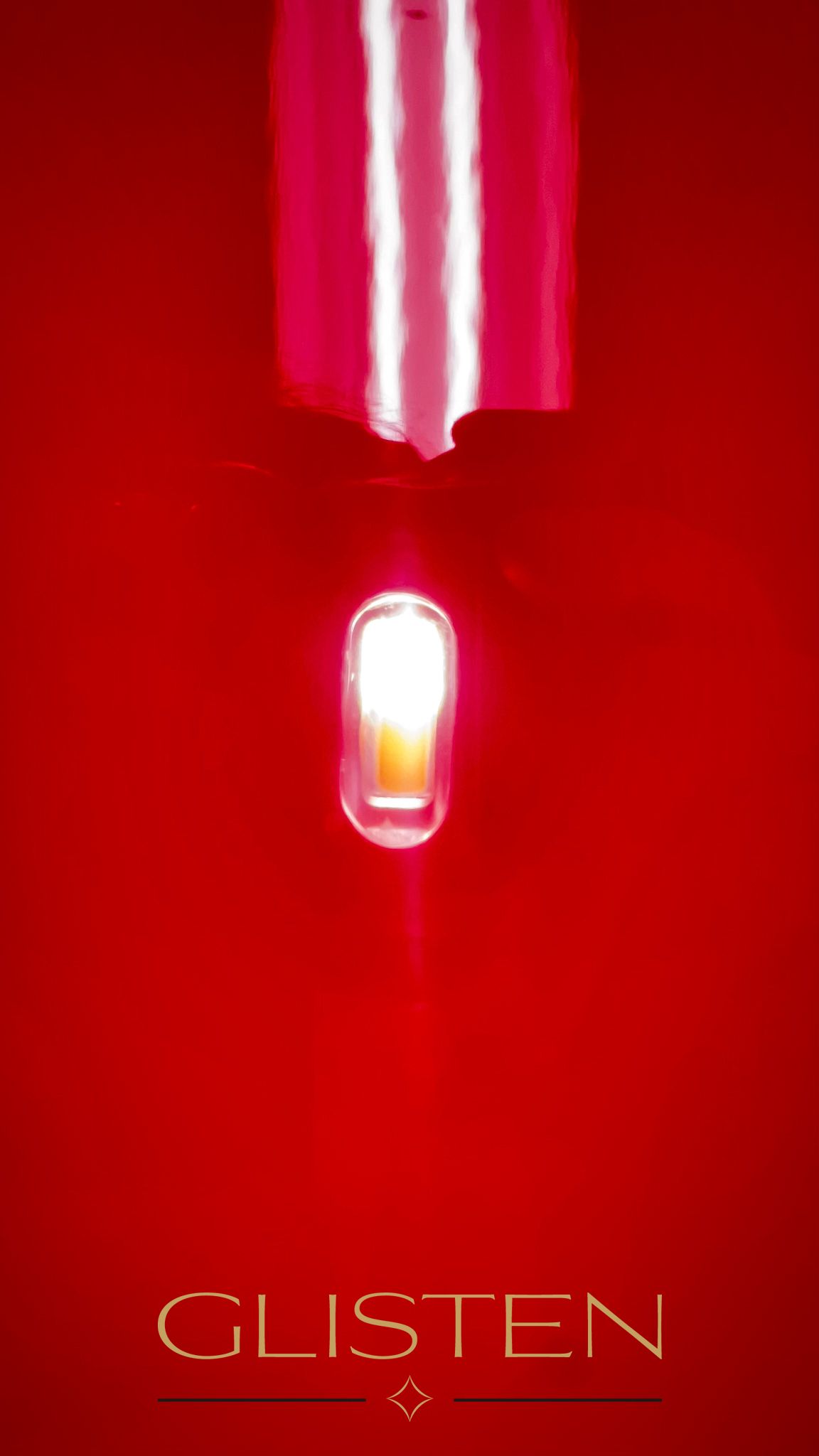 Red background with glowing, vertical white lines and a central, illuminated object. 