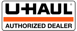 U-Haul Authorized Dealer logo in black, white, and orange