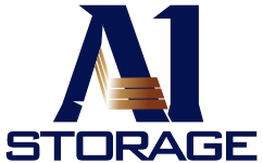 A1 Storage logo with navy lettering and a stylized gold-and-brown storage box