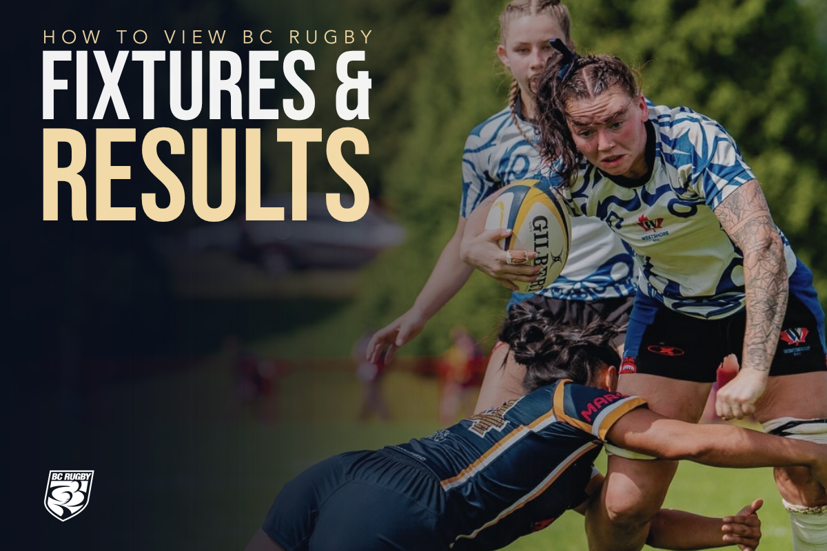 BC Rugby fixtures and results graphic with two players tackling on the field