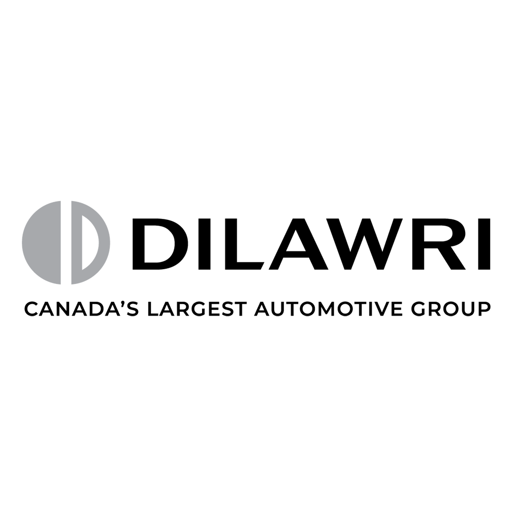 Dilawri logo with gray emblem and black text, “Canada’s largest automotive group” tagline