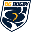 BC Rugby shield logo in navy, white, and gold with stylized rugby ball