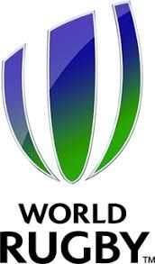 World Rugby logo with blue, green, and white stylized emblem above black text