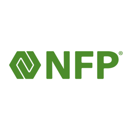 NFP green logo with stylized hexagon icon on white background