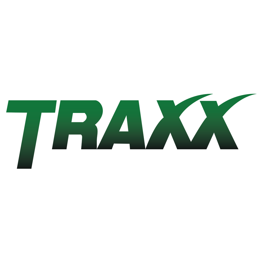 Green italicized “TRAXX” logo on a white background
