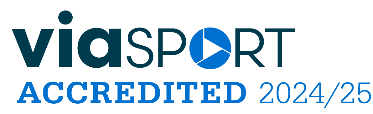 Viasport accredited 2024/25 logo in blue and white